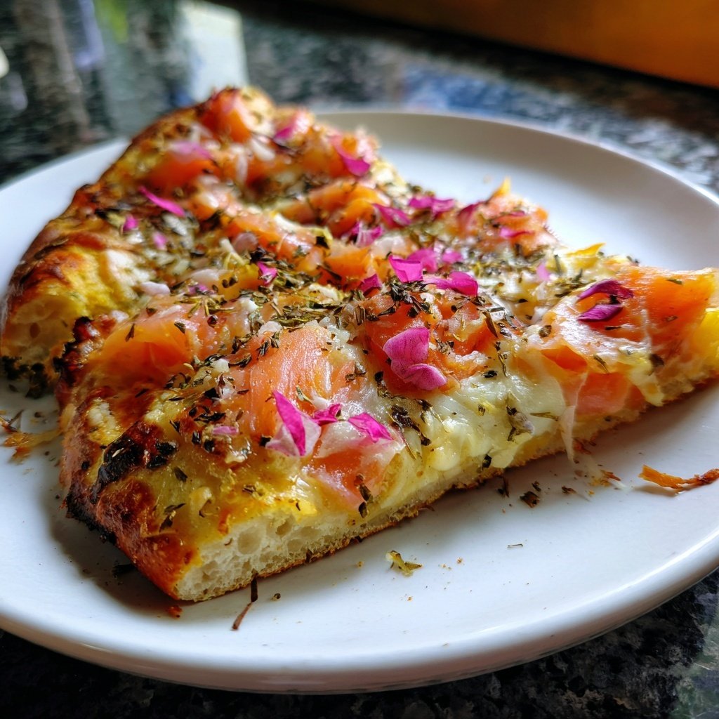 Pizza mit Lachs und rosa Pfeffer