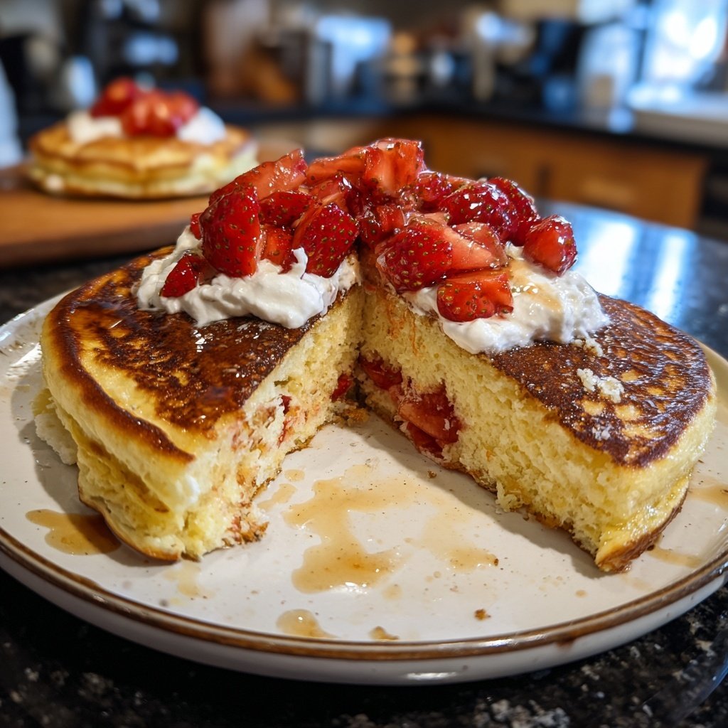 Pfannkuchen mit Quark und Erdbeeren