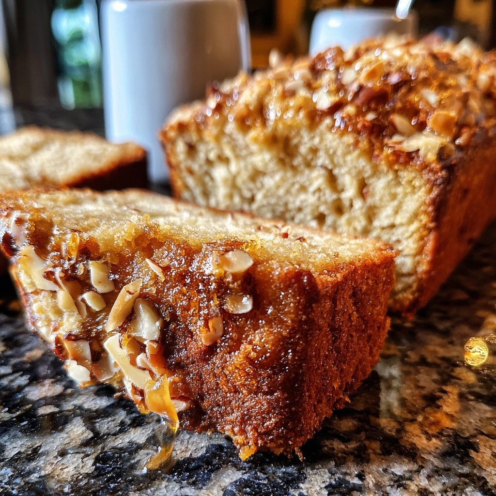 Bananenbrot mit Mandelstückchen und Honig